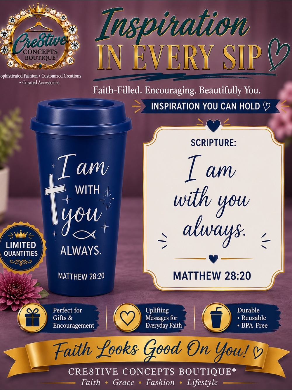 Inspirational Faith 16 oz Reusable Cup with Lid